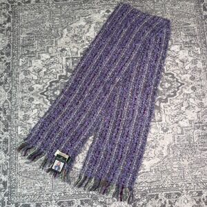Mucros Weavers Killarney Ireland Soft Wool Blend Scarf Fringed Purple Green